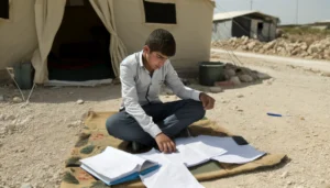 The article discusses challenges and sustainable solutions through online education to support knowledge in Syria.